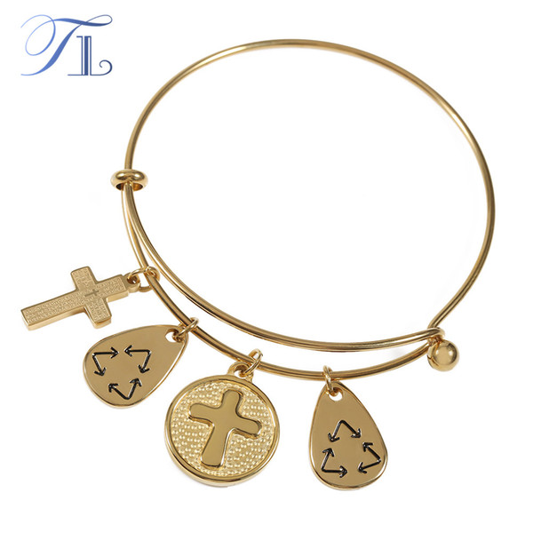 TL Adjustable Stainless Steel Golden Bracelet&Bangles Religion Cross Slim Bracelet Cuff Bangles Charm Pulseras For Women Bijoux