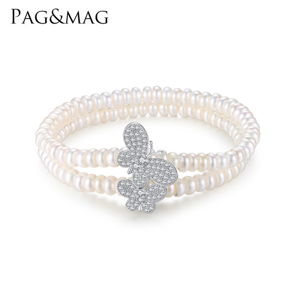 PAG MAG Natural Pearl 925 Silver Bracelet 5-5.5mm Bread Pearls Elegant and Romantic Style For Women Girls Birthday Party Gift