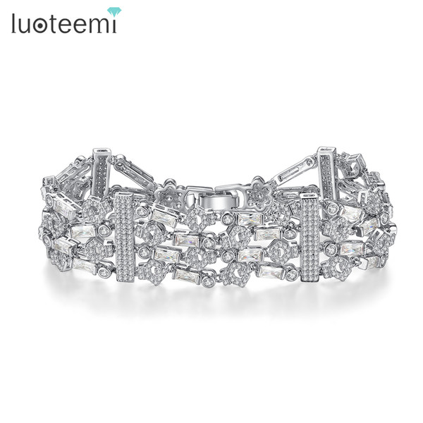 LUOTEEMI Women Luxury Bridal Bracelet Super White Cubic Zirconia Chain & Link Bracelet For Brides Wedding Party Jewelry Pulseira