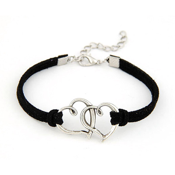 AFSHOR 2018 Europe Hand Made Love Heart Bangles For Women Alloy Rope Weave Leather Suede Wristband Charm Bracelet Adjustable Free Shipping