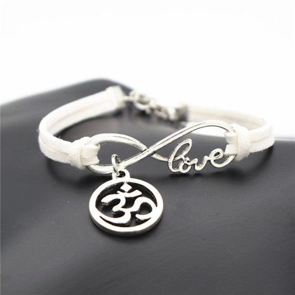 AFSHOR Fashion Women OL Style Handmade Beautiful Girls Xmas Gift 2018 Love Infinity OM AUM 3D OHM Symbol Yoga Charms Leather Bracelet Bangle