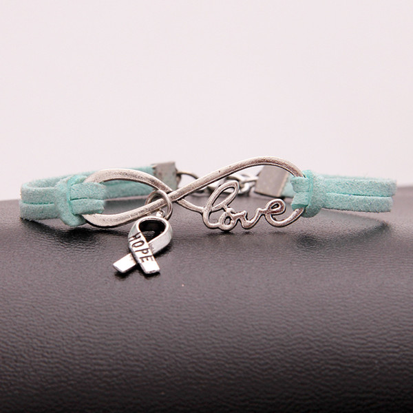 Infinity Love Hope Cancer Sign Bracelets For Woman Man Contrast Handmade Weave Light Green Leather Rope Charm Bangles Bohemia Party Jewelry