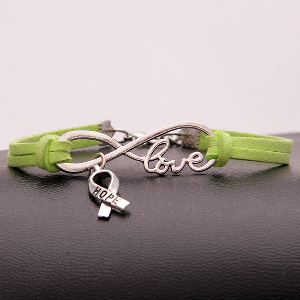 Bohemia Single Layers Green Leather Rope Wrap Charm Bracelets Bangles For Women Men Infinity Love Hope Cancer Sign Pendant Jewelry New 2018