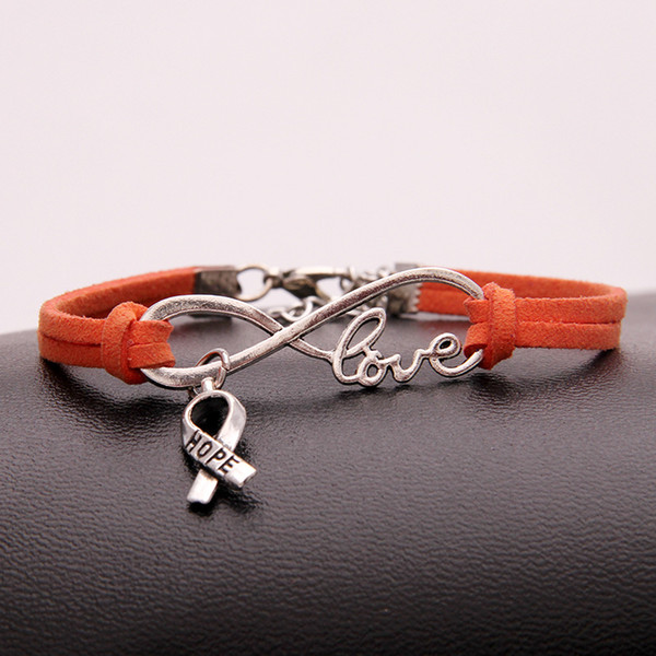 Hot Bohemian Stone Orange Leather Rope Wrap Bracelets Bangles For Women Man 2018 Vintage Infinity Love Hope Cancer Sign Handmade Jewelry New