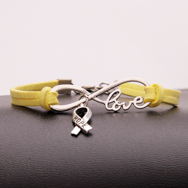 Fashion Yellow Leather Suede Bracelets & Bangles For Women Men Wristband Vintage Infinity Love Hope Cancer Sign Charm Jewelry Gifts New 2018