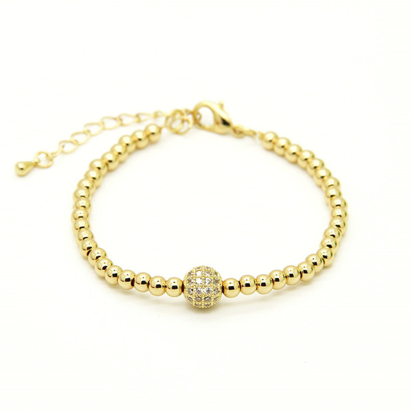 4mm Real Gold and Silver Plated Copper Beads with 8mm Clear Cz Beads Lobster Chain Bracelet Wholesale 10pcs/lot