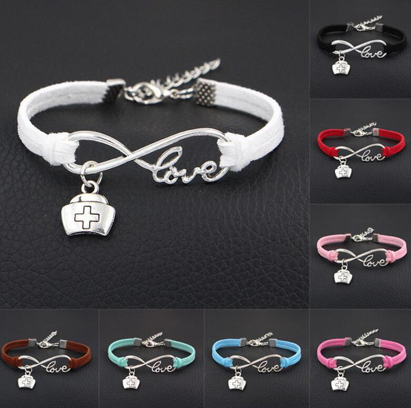 Vintage Silver LOVE Infinity Charm Nurse Doctor Medicine Box Bracelet Bangle For Women Mixed color Velvet Rope Bracelets Jewelry Accessories