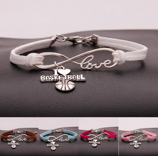 Vintage Silver LOVE Infinity I LOVE BASKETBALL Charms Bracelet Bangle For Men Women Mixed Color Woven Velvet Rope Cuff Bracelets Jewelry NEW