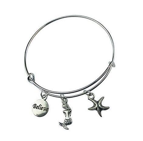 Vintage Silver Mermaid Starfish Sea I Believe Water Ocean Charms Bangles Expandable Bracelet Bangles For Wiring Bangles Women Jewelry Gift