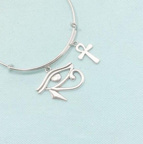 Eye of Horus Ankh Cross Expandable Wire Bangles Vintage Silver Adjustable Cuff Charm Bangles For Women Jewelry Fashion Gifts Accessories DIY