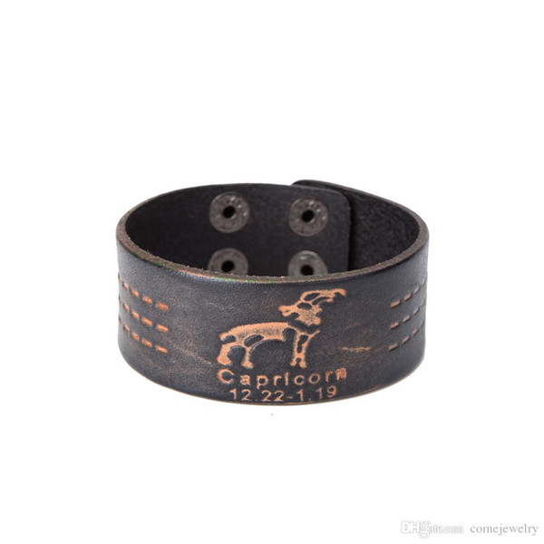 Capricorn 12 Zodiac Signs Punk Wrap Constellations Adjustable fashion Leather Bracelets for man woman as festival and birthday gifts