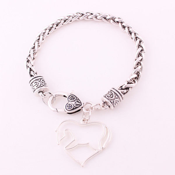 Shiny Silver Plated Heart Shape Horse Charm Pendant Bracelet Wheat Chain for Women Lady Wedding Party Gifts