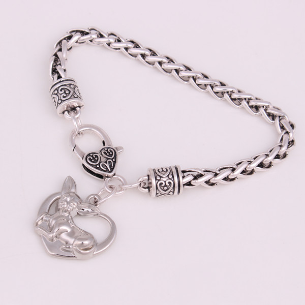 Lovely Chihuahua Dog Bracelet Animal Hollow Heart Charm Wheat Chain Bracelet For Women Or Men Jewelry Gift Drop Shipping