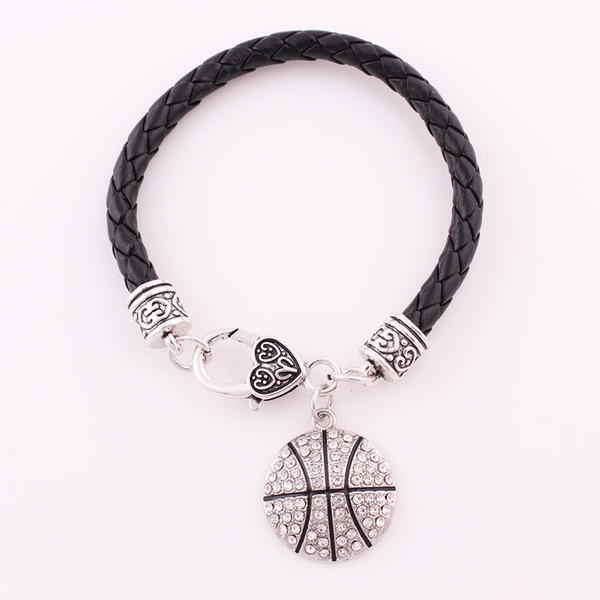 Fashion Crystal Jewelry Pendant Bracelets Mix Sport Leather Chain Bracelets With Basketball /Volleyball/ Football Floating Charm