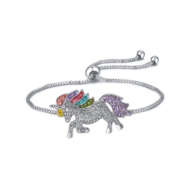 Adjustable Rainbow Color Crystal Rhinestone Unicorn Bracelet