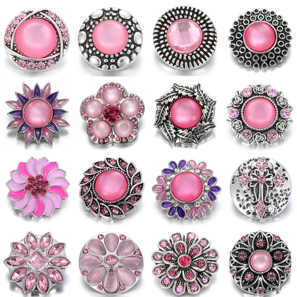 Noosa Chunk Snap Button Jewelry Pink Rhinestone Metal 18mm Snap Button DIY Charms Fit Noosa Bracelets necklace