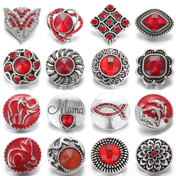 Interchangeable Button Jewelry Ginger Red Rhinestone Flower 18mm Snap Buttons Fit Snap Bracelets Necklace DIY Jewelry