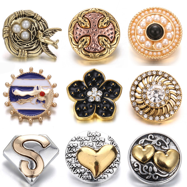 New Interchangeable Jewelry Gold Flower 18mm Metal Snap Buttons Fit Noosa Chunk Snap Button Bracelet DIY Snaps Jewelry