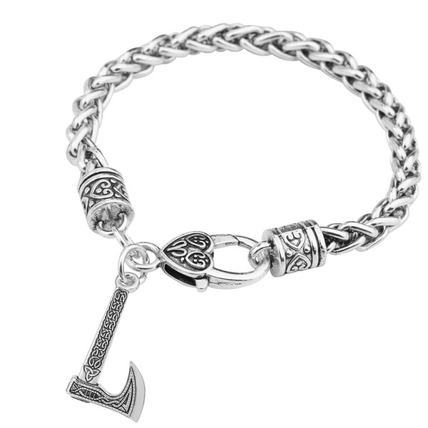 lemegeton Norse Viking Scandinavian Axe Pendant Zinc Alloy Bracelet Vintage Warrior Courage Tailsman Bracelet and Bracelet Jewlery