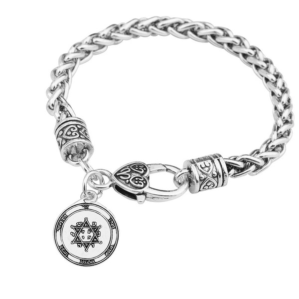 lemegeton Pewter Talisman For Performer Key of Solomon Wicca Star Pentagram Pendant Amulet Jewelry Rope Chain men Bracelet