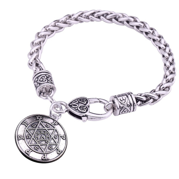 lemegeton Fashion Antique Silver David Star Shape Good Luck Bracelet Talisman and Amulet Jewelry for Women and Men