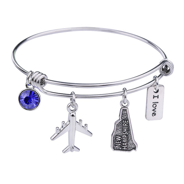 Lemegeton Wholesale maps of USA States New Hampshire New Jersey Nevada Pennsylvania Delaware Stainless Steel Bracelet and Saints Bangle