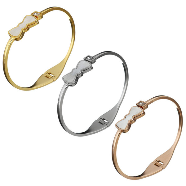 Titanium Steel Bracelet Korean Edition Fashion Personali
8000
ty Bow Natural Shell Diamond Insert