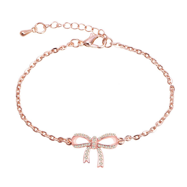 New Pattern Rose Gold Bow Hand Ornaments Women's Style Hundred Hand In Hand Chain Small Fresh Bracelet