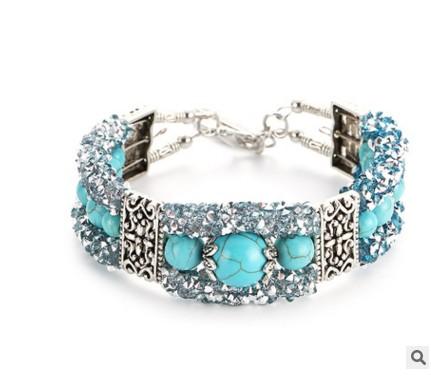 Jiasha Turquoise Beaded Bead Bracelet Rhinestone retro fashion women jewelry wholesale