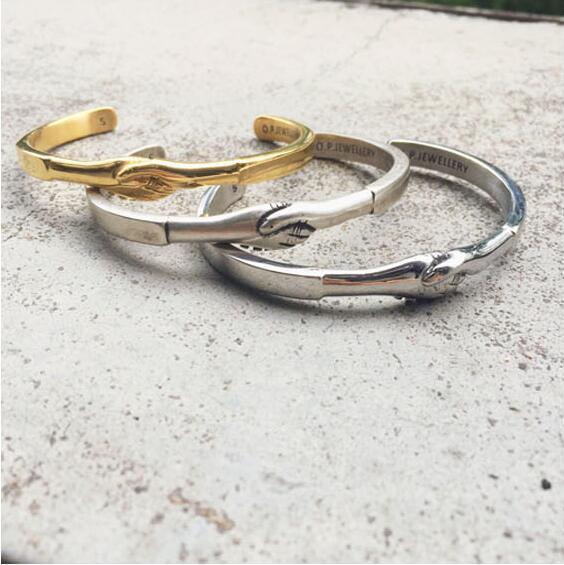 Opening Bracelet Hand Men And Women Fashion Couple Shake Hands Retro Titanium Steel Bracelet