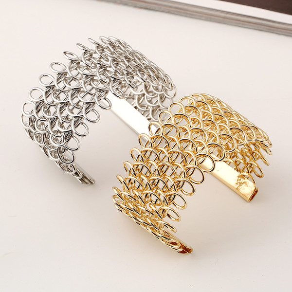 2016 Fashion Hollow-Out Circle Braclets For Women Golden Metal Stylish Jewelry Popular Series Exaggerated Alloy Wide Bangle