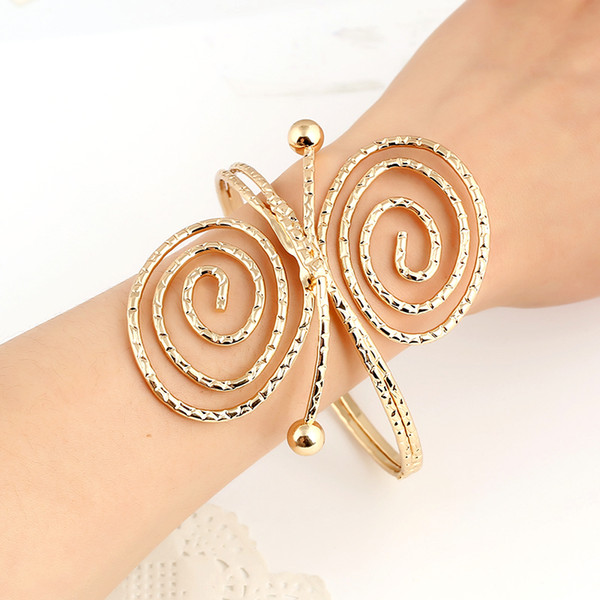 Insect Butterfly Bracelet European Jewelry Alloy Cuff Bangle Exaggerated Zinc Alloy Painting Circle Design Gold Silver Bangle