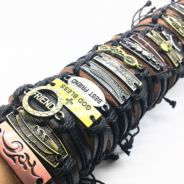 Wholesale Bulk Lots Mix Lot Top Handmade Metal Genuine Leather Surfer Biker Cuff Bracelets Jewelry brand new