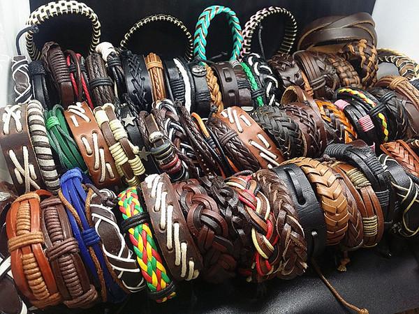 wholesale assorted 100PCs Genuine Leather surfer Hand Made men's women's vintage Ethnic Tribe cuff bracelets brand new