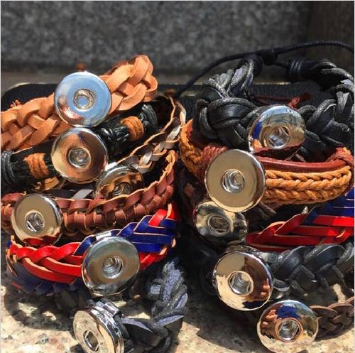 wholesale mix styles 15 pieces leather Snap Button Charm Chunk Ginger Interchangeable Jewelry Cuff Bracelets brand new