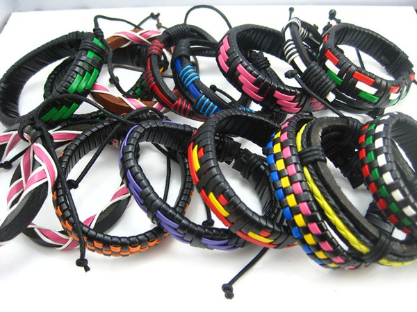 wholesale bulk lots 30pcs top mix different styles plaited men's women's retro vintage leather cuff bracelets brand new