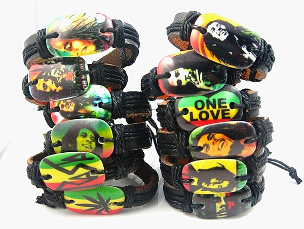 wholesale bulk mixed styles top 24pcs/lot retro leather Bob Marley Rasta cuff bracelets brand new multi-colors