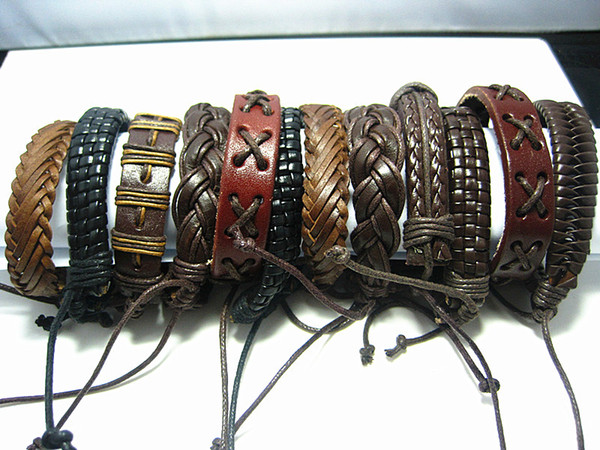 wholesale bulk lots 30pcs top mix styles plaited men's retro vintage leather cuff bracelets brand new