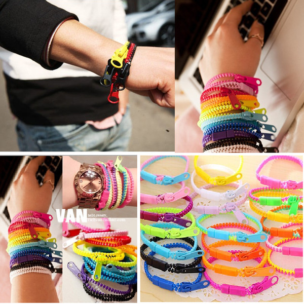 wholesale mixed lots 48pcs multi-colors fashion zipper styles plastic cuff bracelets brand new