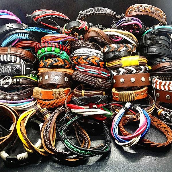 wholesale 50pcs/lot mix styles handmade leather cuff bracelets for men women biker fashion jewelry brand new