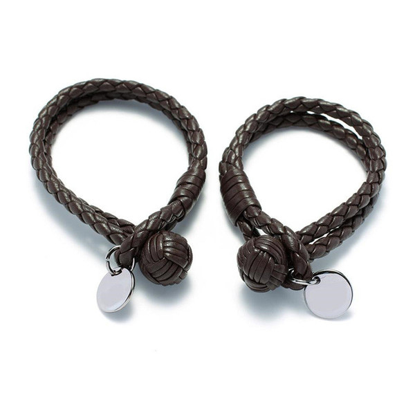 Italy Brand New Braided Leather Bracelets 5 Colors Fashion Unisex Cuff Wristbands Luxury Titanium Steel Hanging Ornament Bracelet Lover Gift