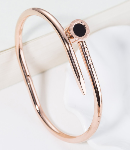 Fashion Brand Rose Gold Color Titanium Steel crystal Hollow Roman style Numerals Love braclets cuff for women Gift