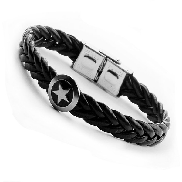 Fashion Men Pentagram Star Leather Bracelet Vintage Braided Multilayer Black Brown Wrap PU Leather Bracelet Jewelry