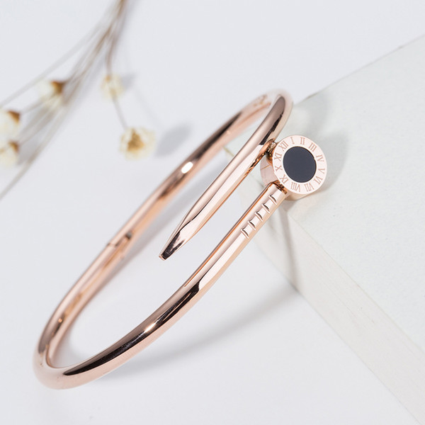 Fashion Brand Rose Gold Color Titanium Steel crystal Hollow Roman style Numerals Love braclets cuff for women Gift wholesale by DHL