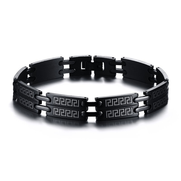 Wholesale Fashion Korean Jewelry Stainless Steel Mens Bracelets Electroplating Black Great Wall Pattern Bangles BR-217