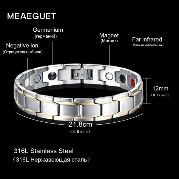 12mm Magnetic Health Bracelets for Men Stainless Steel Fashion Germanium Magnetic Therapy Jewelry Pulsera bijoux Dropshipping SBRM-004