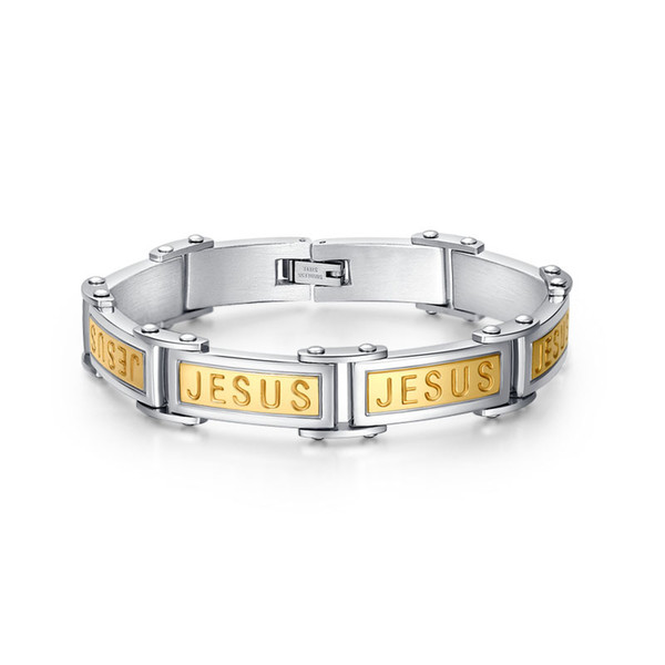 Fashion Jesus Bracelets Bangles Stainless Steel Men Gold Plated 2017 Jewelry BR-049