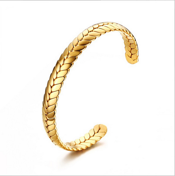 Wheat Design Cuff Bracelets for Women 8MM Stainless Steel Bracelets & Bangles Female Jewelry B-124