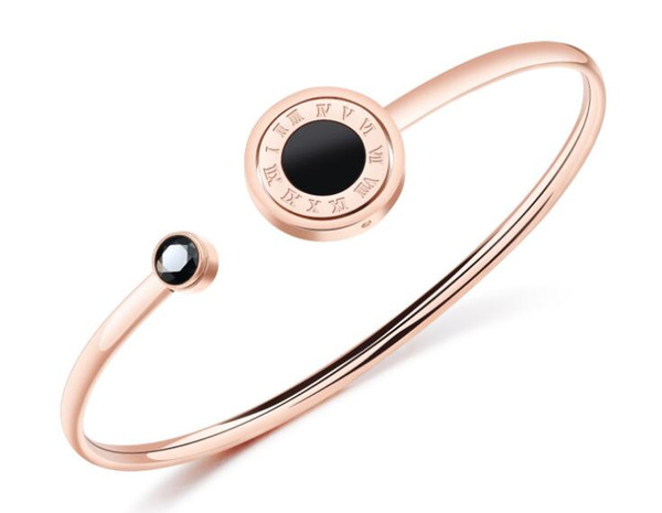 New Titanium Steel Roman Digital Rose Gold Handmade Female Korean version of the black and white double sided simple round cake can be rotat