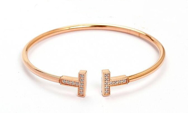 Star with the paragraph inlaid zircon double T letter opening bracelet rose gold bracelet European and American fashion bracelets